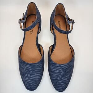 Baretraps Laverick Wedge Sandals Women 6.5 Navy Ankle Strap Espadrille Round Toe